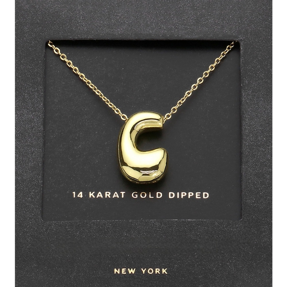 Gold "C" Bubble Monogram Pendant Chain Necklace Initial Charm 3D Casual